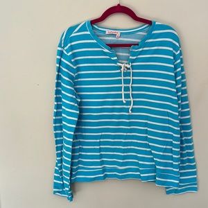 Fresh Produce Striped Lace Up Long Sleeve Shirt SZ L